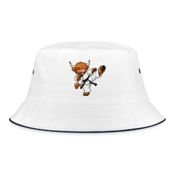 Highland Cattle beim Karate – Kuh mit Kampfgeist - Bucket Hat - Weiß/Navy - Vorne