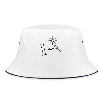 Snowboard Design mit Bergen und Sonne - Bucket Hat - Weiß/Navy - Vorne