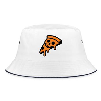 Pizza Totenkopf Halloween Grafik - Bucket Hat - Weiß/Navy - Vorne
