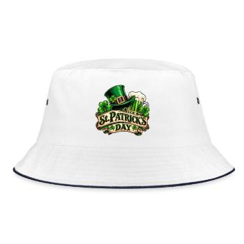 St Patrick's Day – Kleeblatt & Bier - Bucket Hat - Weiß/Navy - Vorne
