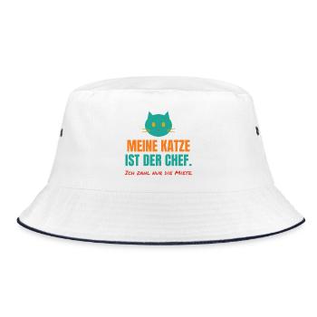 Meine Katze ist der Chef – Katzen Spruch - Bucket Hat - Weiß/Navy - Vorne
