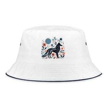 Floraler Wolf - Bucket Hat - Weiß/Navy - Vorne
