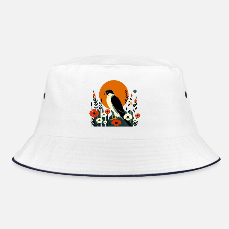 Wanderfalke in Blumen - Bucket Hat - Weiß/Navy