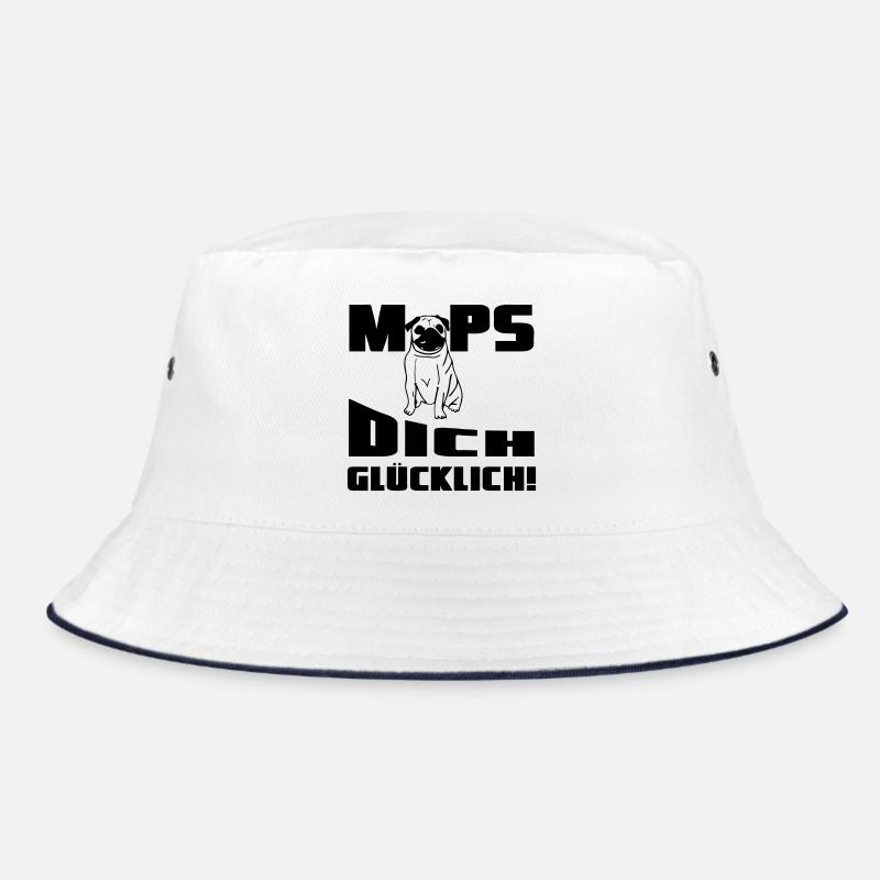 Mops dich glücklich! Geschenk - Bucket Hat - Weiß/Navy
