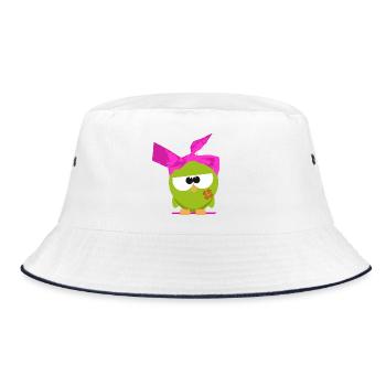 Birdie mit Kopftuch - Bucket Hat - Weiß/Navy - Vorne