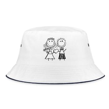 Lustiges Strichmännchen Brautpaar - Hochzeit - Fun - Bucket Hat - Weiß/Navy - Vorne