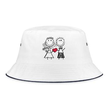 Verliebtes Brautpaar - Hochzeit - Herz - Geschenk - Bucket Hat - Weiß/Navy - Vorne