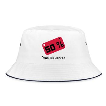 50 % ... von 100 Jahren - Bucket Hat - Weiß/Navy - Vorne