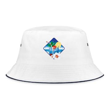 Tropischer Stranddrink im Eisglas - Bucket Hat - Weiß/Navy - Vorne