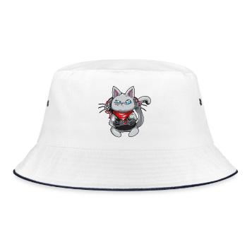 Chat avec un casque - jouer au chat - chat de gamer - Bob - blanc/marine - Devant