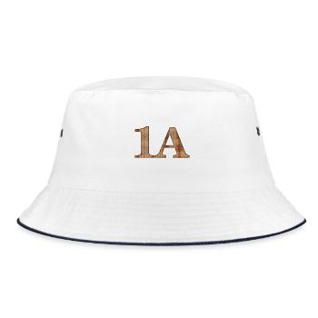 1A Holzbuchstabe im Holzmaserung - Bucket Hat - Weiß/Navy - Vorne