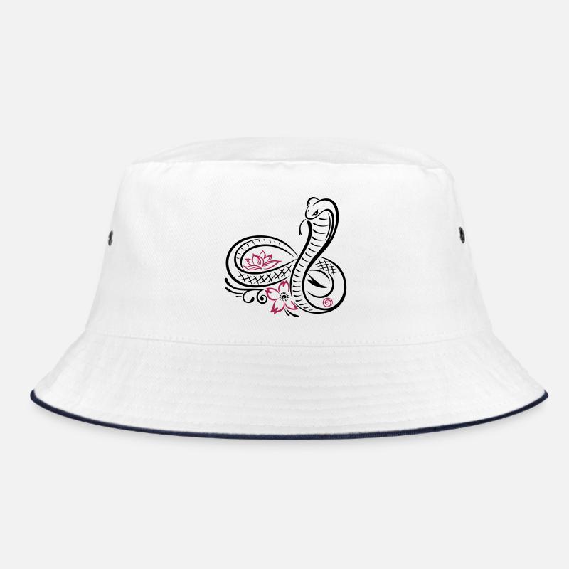 Snake with infinity, lotus and cherry blossom Bucket Hat