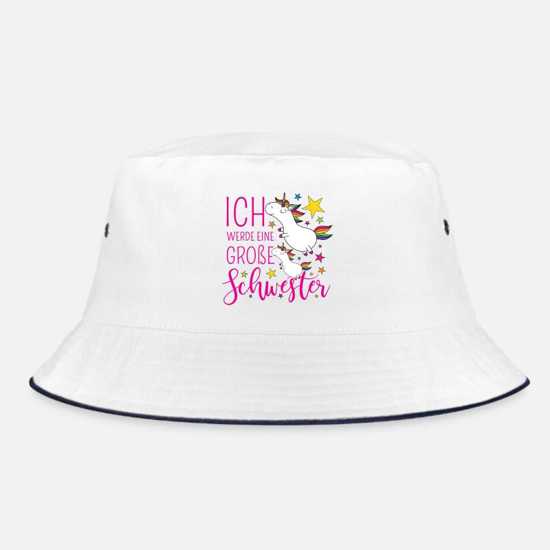 Große Schwester Einhorn Einhörner pink Sterne bunt - Bucket Hat - Weiß/Navy