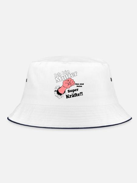 Mutter,Mama,Muttertag, Mutter , super Kräfte(25) - Bucket Hat - Weiß/Navy - Vorne