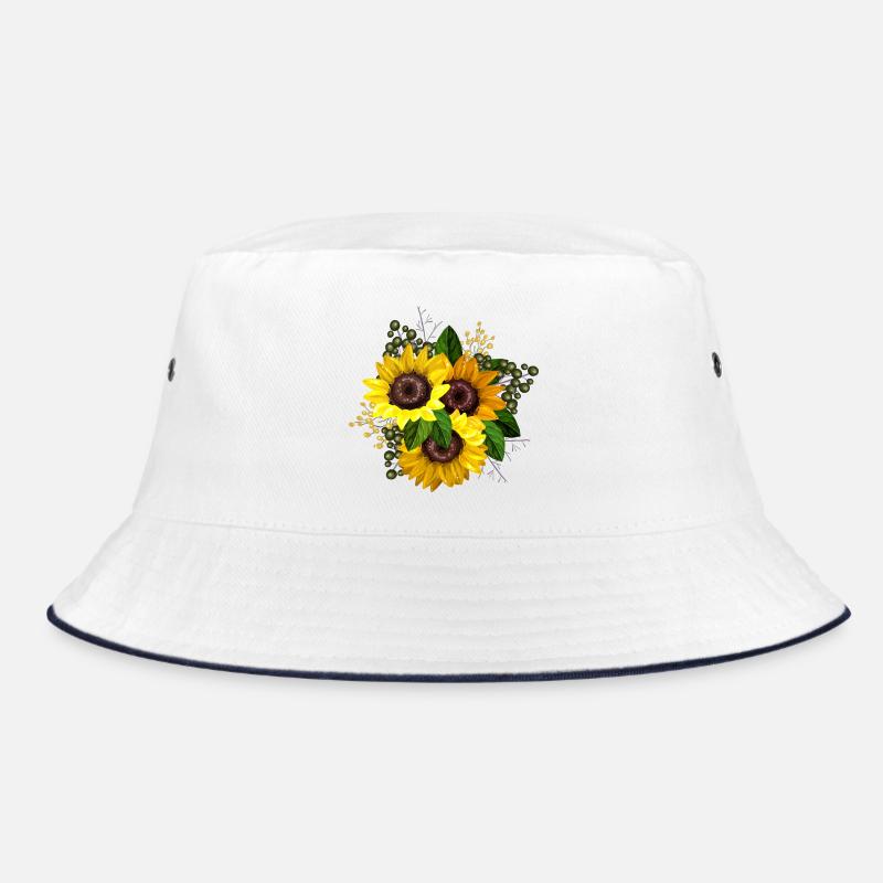 Yellow Sunflower Graphic - Bucket Hat - white/navy