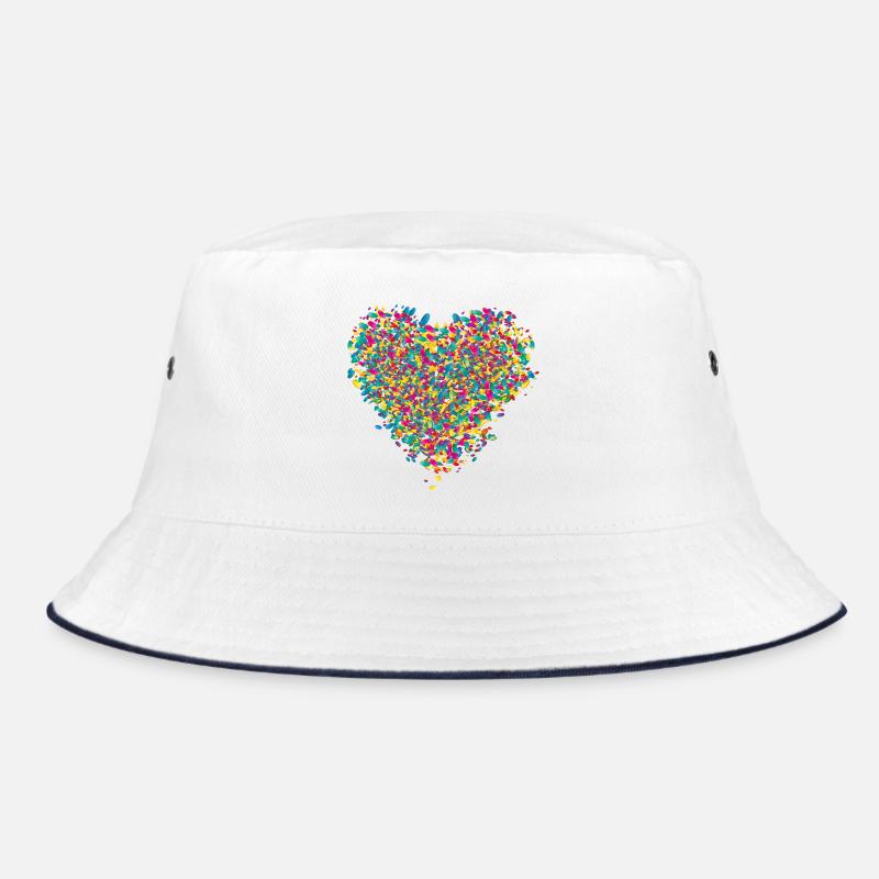 bunt leuchtendes Konfetti Herz - Bucket Hat - Weiß/Navy