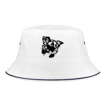 Border Collie Kopf - Bucket Hat - Weiß/Navy - Vorne