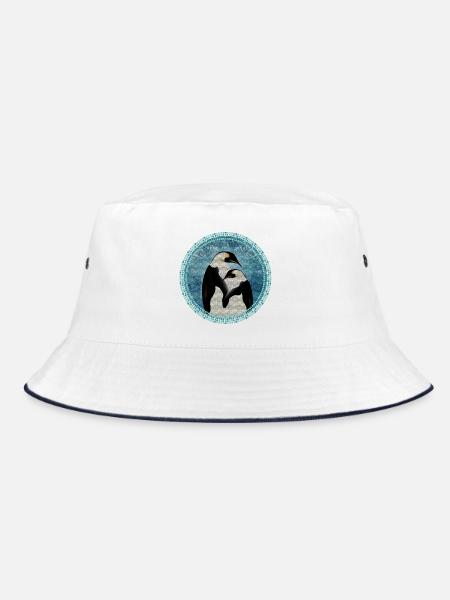two magical penguins in mosaic style - Bucket Hat - white/navy - Front