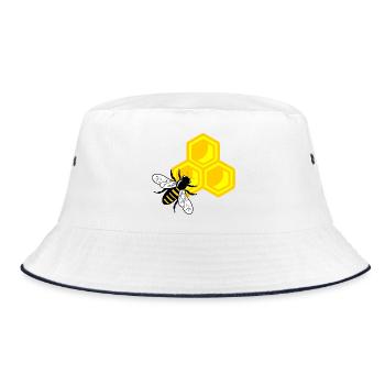Honigbiene auf Wabe - Bucket Hat - Weiß/Navy - Vorne