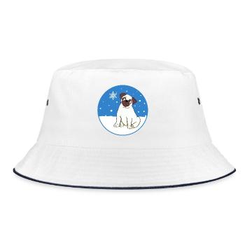 Mops im Schnee - Bucket Hat - Weiß/Navy - Vorne
