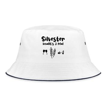 Silvester Knallen Alkohol Böller - Bucket Hat - Weiß/Navy - Vorne