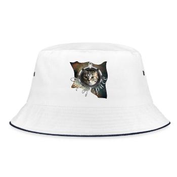 Weltraumkatze im Helm - Bucket Hat - Weiß/Navy - Vorne