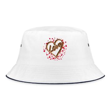 Heart with love greeting in wood look for Valentine's Day - Bucket Hat - white/navy - Front