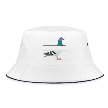 Taube mit leerer Textleiste dazwischen, um Ihren eigenen Namen zu erstellen - Bucket Hat - Weiß/Navy - Vorne