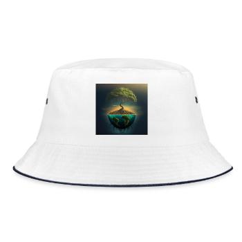 Welttree: Baum über halber Kugel - Bucket Hat - Weiß/Navy - Vorne