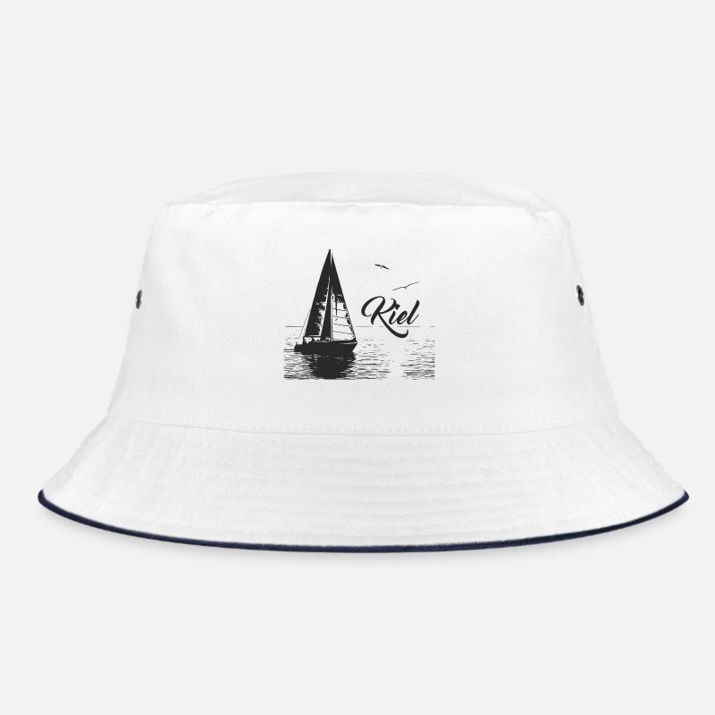 Kiel Segelboot und 2 Möwen - Bucket Hat - Weiß/Navy