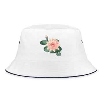 Water lily blossom with bud in water lily pond - Bucket Hat - white/navy - Front