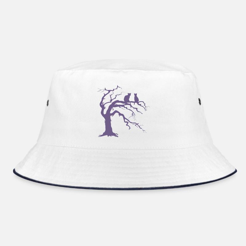 Toter baum mit 2 Katzen Silhouette - Bucket Hat - Weiß/Navy