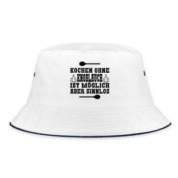 Kochen ohne Knoblauch - Bucket Hat - Weiß/Navy - Vorne