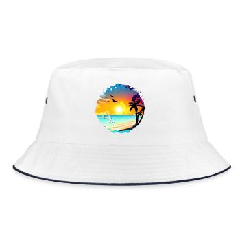Summer Sunset Beach Watercolor - Bucket Hat - white/navy - Front