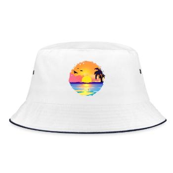 Summer Sunset Beach Watercolor - Bucket Hat - white/navy - Front