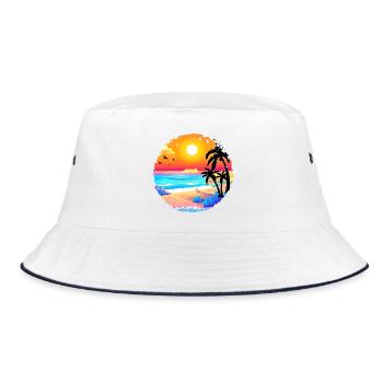 Summer Sunset Beach Watercolor - Bucket Hat - white/navy - Front