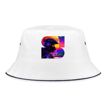 Furchtloses Neon Moto - Bucket Hat - Weiß/Navy - Vorne