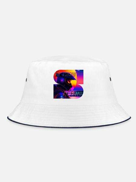 Furchtloses Neon Moto - Bucket Hat - Weiß/Navy