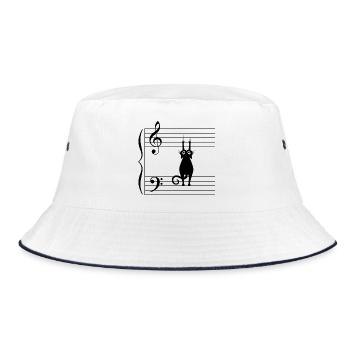 T Shirt Chat noir note musique humour partition - Bob - blanc/marine - Devant