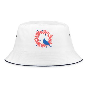 Image de Noël, oiseau bleu sur couronne rouge - Bob - blanc/marine - Devant