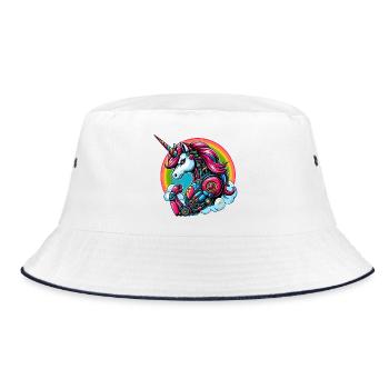 Unicorn Robot Cyborg Rainbow Science Fiction - Bucket Hat - white/navy - Front