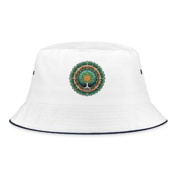 Mandala Baum des Lebens Bunt - Bucket Hat - Weiß/Navy - Vorne