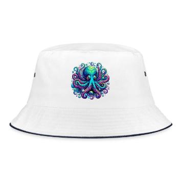 Krake - Bucket Hat - Weiß/Navy - Vorne