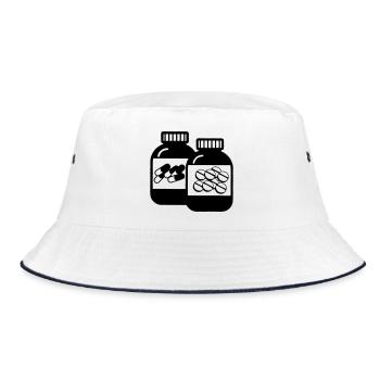 Gläser mit Kapseln und Pillen für die Apotheke - Bucket Hat - Weiß/Navy - Vorne