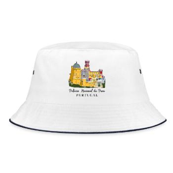Portugal, Sintra Castle, Pena Palace, Drawing - Bucket Hat - white/navy - Front
