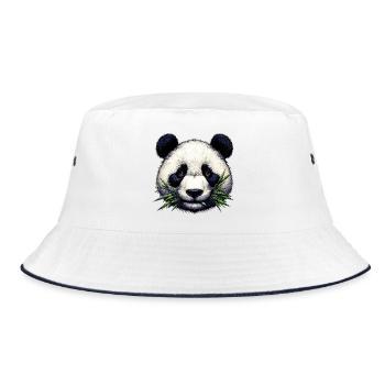 Panda Eats Bamboo and Leaves - Bucket Hat - white/navy - Front