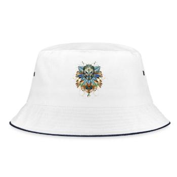 Exotic African Insect in Leaf Amulet - Bucket Hat - white/navy - Front