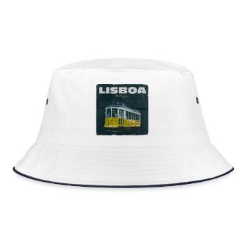Lisbon Yellow Tram Retro - Bucket Hat - white/navy - Front