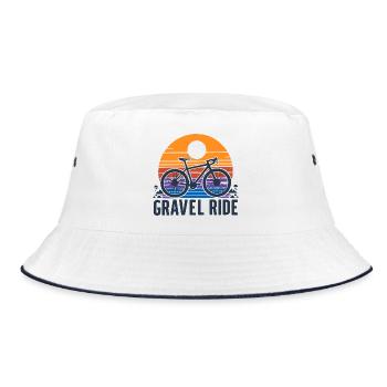 Vintage Sonnenuntergang Fahrrad Illustration - Bucket Hat - Weiß/Navy - Vorne
