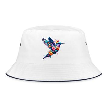 Kolibri mit Blumen geschmückt - Bucket Hat - Weiß/Navy - Vorne